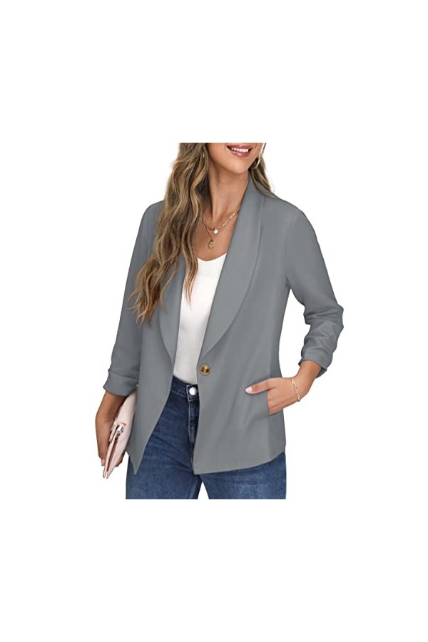 GRECERELLE Blazer ouvert sur le devant pour femme avec manches froncées et poches à boutons, X07 Rose, 44-46