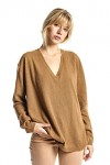 ETERKNITY - Pull Oversize col en V pour Femme en Fibres Recyclées, Camel, L