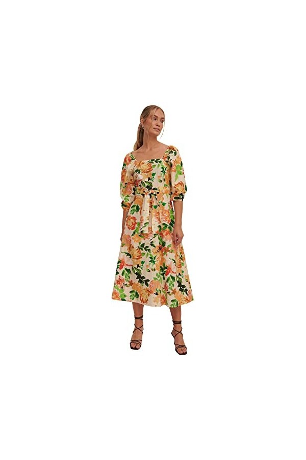 NA-KD Robe midi avec Ceinture à Nouer dcontracte, Floral, 36 Femme
