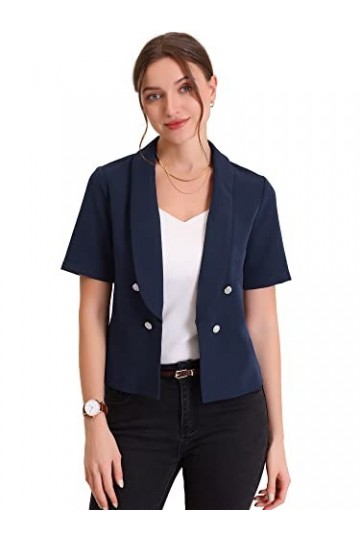 Allegra K Cardigan décontracté à col châle Ouvert sur Le Devant pour Blazer de Costume de Bureau à Manches Courtes pour Femme