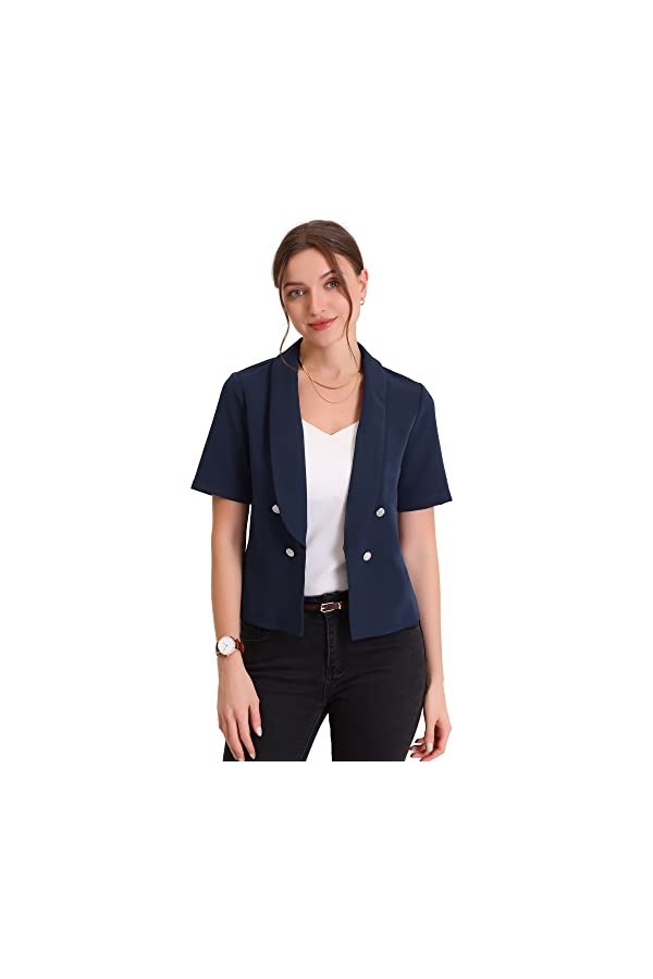 Allegra K Cardigan décontracté à col châle Ouvert sur Le Devant pour Blazer de Costume de Bureau à Manches Courtes pour Femme