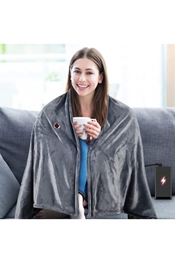 NewWay USB Châle De Couverture Chauffante, 150x80cm Couverture Chauffante avec 3 Niveaux de Chauffage, Couverture Chauffante 