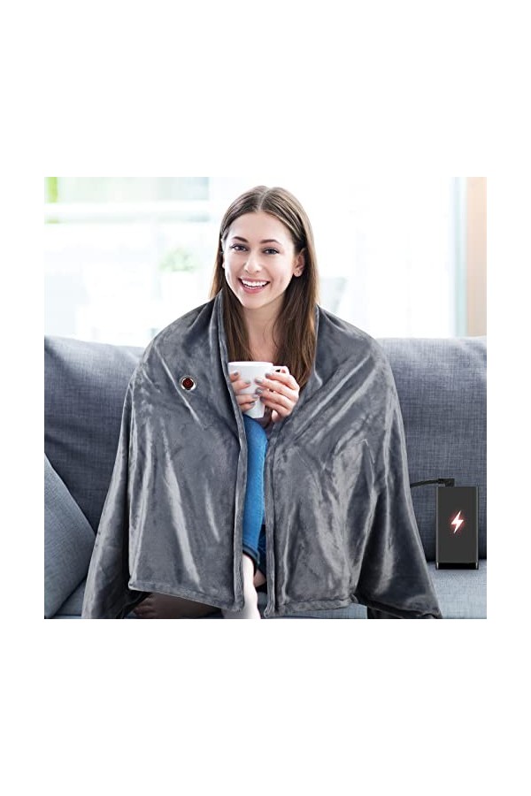 NewWay USB Châle De Couverture Chauffante, 150x80cm Couverture Chauffante avec 3 Niveaux de Chauffage, Couverture Chauffante 