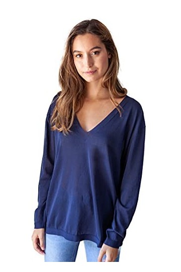ETERKNITY - Pull col en V Oversize pour Femme en Viscose Certifiée, Bleu Marine, M