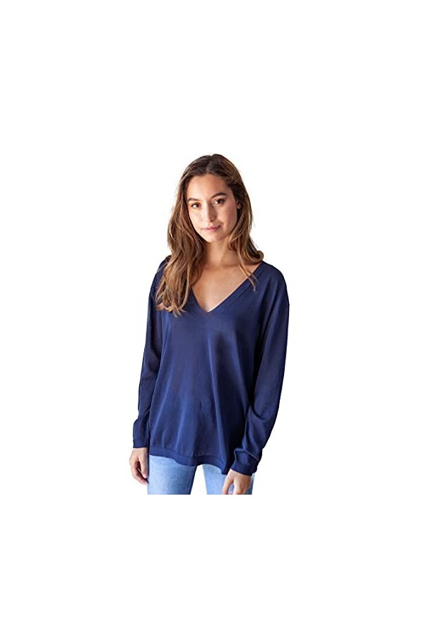 ETERKNITY - Pull col en V Oversize pour Femme en Viscose Certifiée, Bleu Marine, M
