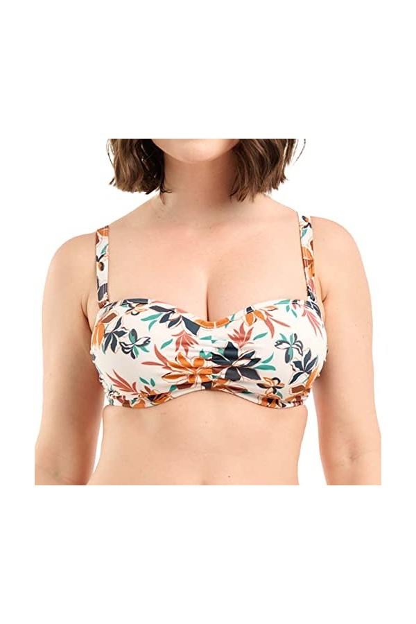 SANS COMPLEXE Staycation Haut de Maillot de Bain Bandeau Armatures Bretelles Amovibles, Floral Print Ivory, 100D Femme