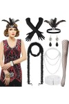Hestya Ensemble d’Accessoires de Costume des Années 1920 Robe Flapper à Paillettes Robe à Franges Perlées Robe à Col en V Dég