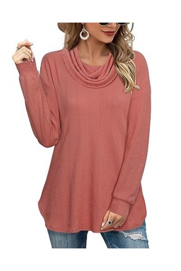 Vafoly Sweatshirt Femme Col Châle Pull Femme Hiver Chaud Manches Longues Tricot Pull, Bleu gris, L