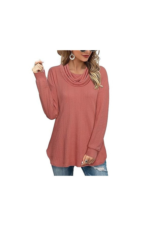 Vafoly Sweatshirt Femme Col Châle Pull Femme Hiver Chaud Manches Longues Tricot Pull, Bleu gris, L