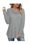 Vafoly Sweatshirt Femme Col Châle Pull Femme Hiver Chaud Manches Longues Tricot Pull, Bleu gris, L