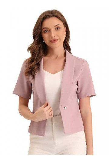 Allegra K Cardigan décontracté à col châle Ouvert sur Le Devant pour Blazer de Costume de Bureau à Manches Courtes pour Femme