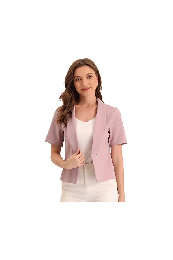 Allegra K Cardigan décontracté à col châle Ouvert sur Le Devant pour Blazer de Costume de Bureau à Manches Courtes pour Femme