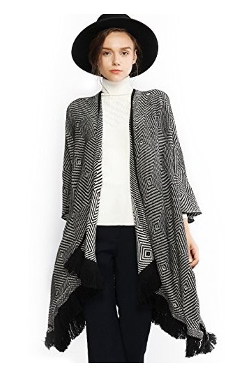 RIIQIICHY Femmes Hiver Chaud Cardigan Poncho Cape Couverture Surdimensionné Pull Manteau Cardigan Châle Wrap Pashmina Noir et