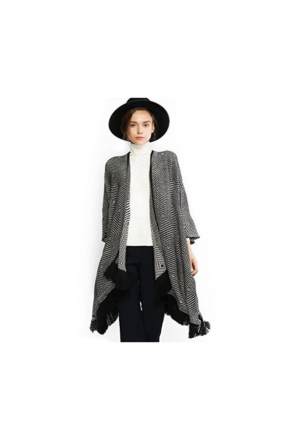 RIIQIICHY Femmes Hiver Chaud Cardigan Poncho Cape Couverture Surdimensionné Pull Manteau Cardigan Châle Wrap Pashmina Noir et