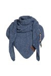 Knit Factory Coco Châle Tricoté - Foulard Triangle - Écharpe Femme - Jeans/Indigo - 190x85 cm - Y compris la broche décorativ