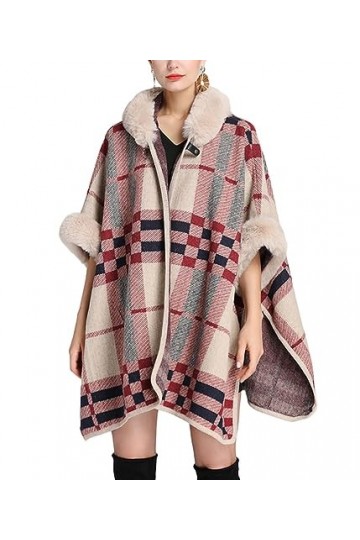 ORANDESIGNE Femme Châle Étole En Fausse Fourrure Cape Poncho Tricoté Chaud Ouvert Cape Wrap Manteau Rétro Cardigan Echarpe Ma