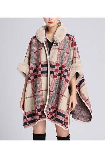 ORANDESIGNE Femme Châle Étole En Fausse Fourrure Cape Poncho Tricoté Chaud Ouvert Cape Wrap Manteau Rétro Cardigan Echarpe Ma