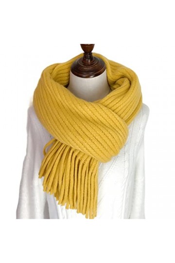 Écharpe Femme Hiver All-Match Étudiant Solide Couleur Laine Frangée Châle-Q
