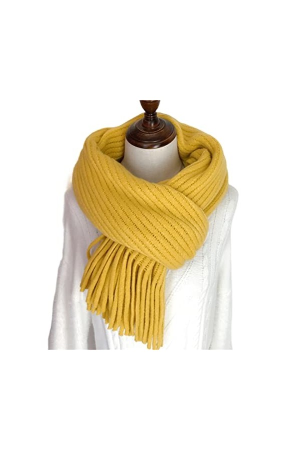 Écharpe Femme Hiver All-Match Étudiant Solide Couleur Laine Frangée Châle-Q