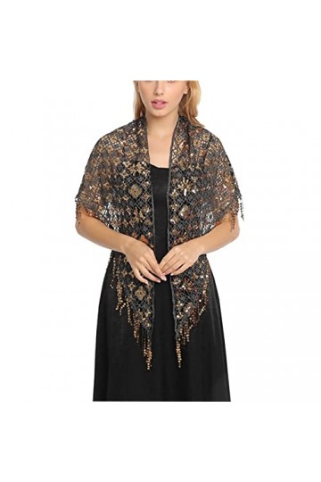 GAOHONGMEI Foulard triangulaire en dentelle florale pour femme - Foulard dété à pompons - Châle à paillettes pour mariée - R