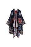 ZISTRCBAO Ponchos Vintage Bohème, Cape Tricotée en Cachemire Poncho Tricoté Châle Femme Cape Imprimé Châle Pull en Tricot Pul