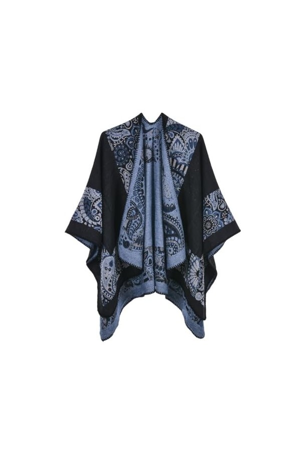 Poncho Tricoté Ethnique DHiver – Poncho En Tricot De Cachemire Pour Femme, Châle Chaud, Couverture Enveloppante Contrastée, 