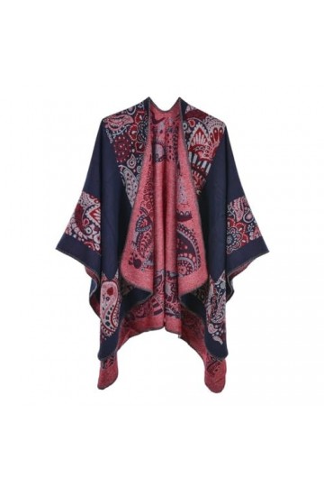 ZISTRCBAO Manteau Irrégulier dhiver, Cape Tricotée À Imprimé Contrasté, Poncho Tricoté en Cachemire, Châle pour Femme, Cape 