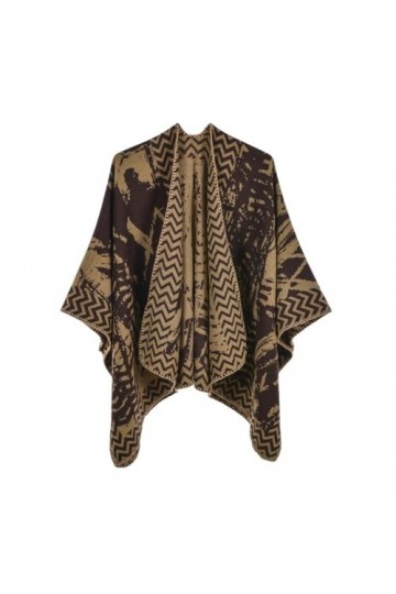Ponchos En Tricot Bohème Pour Femmes - Poncho En Tricot De Cachemire Châle Chaud Couverture Enveloppante À Imprimé Contrasté,