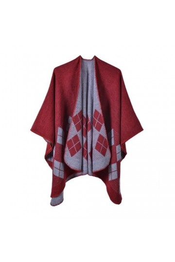 ZISTRCBAO Poncho Vintage pour Femme - Cape en Tricot À Imprimé Losange Irrégulier dhiver Bohème Châle en Cachemire Chaud Car