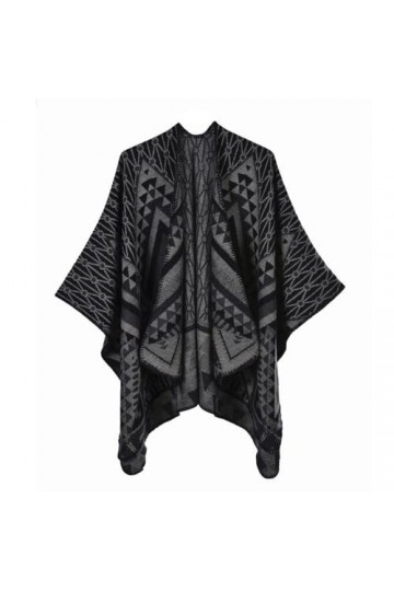 Poncho Vintage Bohème, Écharpe Poncho En Tricot Imprimé Losange En Cachemire Pour Femme Dames Hiver Automne Cape En Tricot Fo