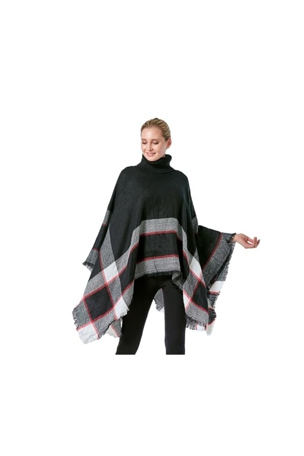 ZISTRCBAO Ponchos Vintage Bohème - Femmes Col Roulé Poncho Tricoté Printemps Automne Tricot Châle Dame Capes Tricotées Wrap P
