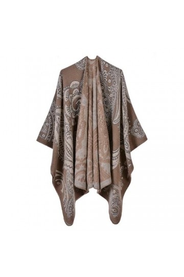 Poncho En Tricot Vintage, Châle Imprimé Marron En Cachemire, Cape En Tricot Surdimensionnée, Écharpe DHiver Pour Femme, Cape