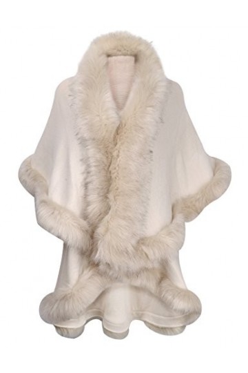 ZLYC Hiver Fausse Fourrure Cape Chaud Tricoté Ponchos Châles Laiteux ,Taille Unique