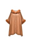ZLYC Hiver Fausse Fourrure Cape Chaud Tricoté Ponchos Châles à Capuche Café ,Taille unique
