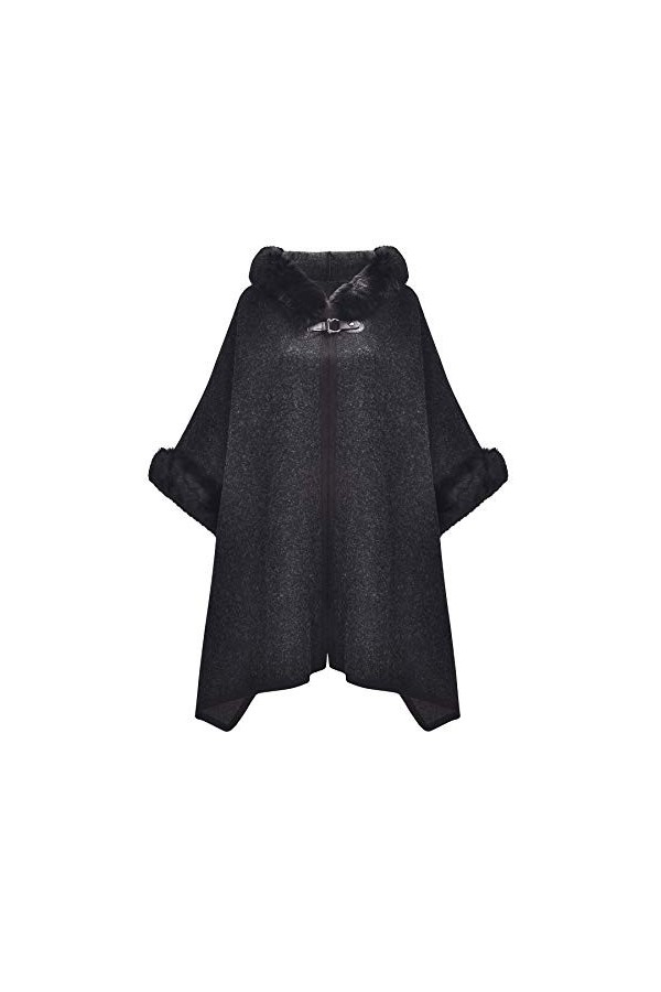 ZLYC Hiver Fausse Fourrure Cape Chaud Tricoté Ponchos Châles à Capuche Café ,Taille unique