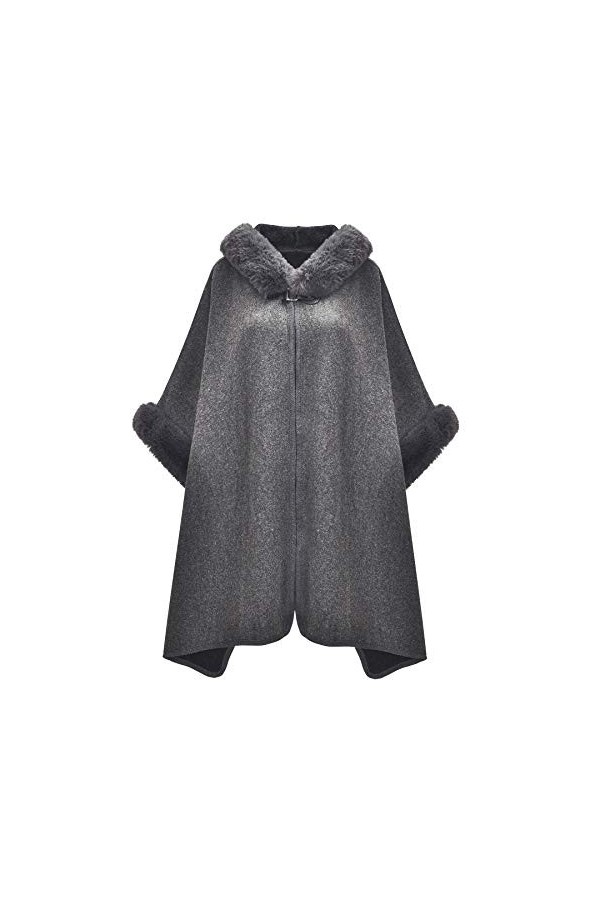 ZLYC Hiver Fausse Fourrure Cape Chaud Tricoté Ponchos Châles à Capuche Café ,Taille unique