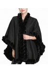 Femmes Cardigan Poncho Fausse Fourrure de Lapin Cape Wrap Laine Chaud Châle, noir, Taille Unique