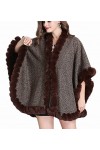Femmes Cardigan Poncho Fausse Fourrure de Lapin Cape Wrap Laine Chaud Châle, noir, Taille Unique