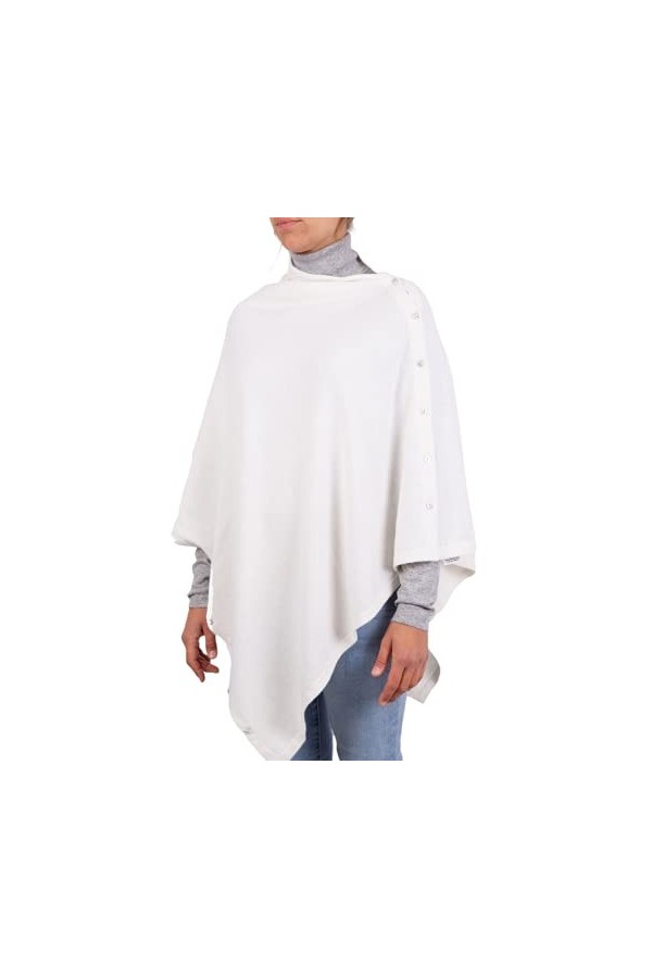 Poncho Boutons Cachemire Mélange Femme Fabriqué En Italie Laine Mérinos Cashmere Noir Beige Blanc Bleu Gris Tricot Châle Tail