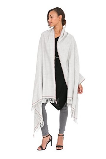 likemary Shoreditch Echarpe en Laine Mérinos avec Liseré de Couleur - Châle Plaid Chaud 100% Laine pour Femme - Foulard Overs