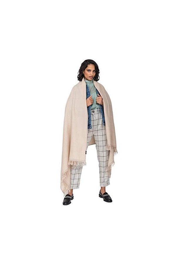 likemary Shoreditch Echarpe en Laine Mérinos avec Liseré de Couleur - Châle Plaid Chaud 100% Laine pour Femme - Foulard Overs