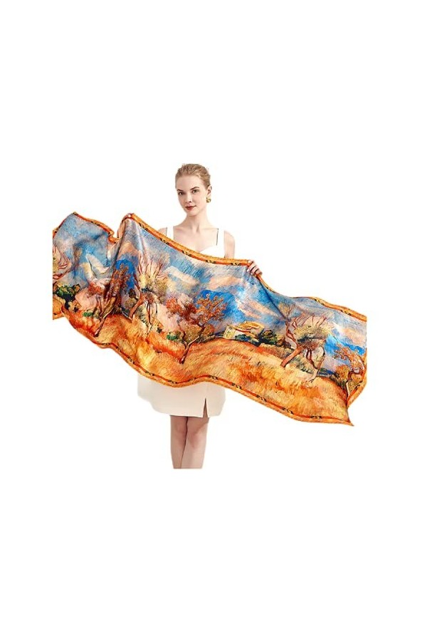 prettystern Grande-taille Femme 180/110 Cm étole En Soie Châle Pareo Peinture Tableau Arte Van Gogh Bleu Iris Iris P915