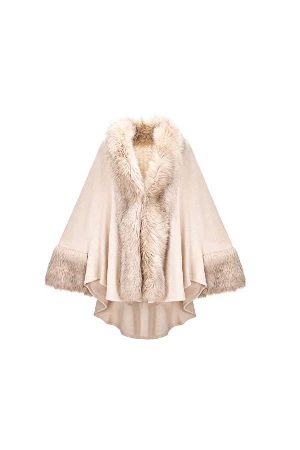 ZLYC Hiver Femme Fausse Fourrure Cape Chaud Tricoté Ponchos Châles Noir ,Taille Unique