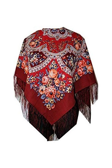 Belle authentique bordeaux russe Pavlovo Posad Femme Echarpe Châle Etole Paisley Folk 100% laine avec des franges de soie 89c