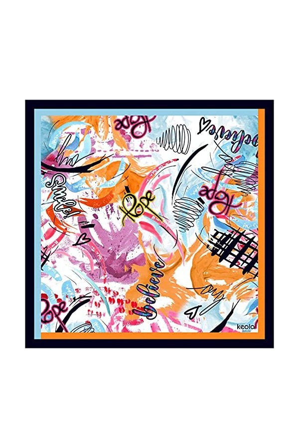 Keola Fabrics Graphique Echarpe, châle, Bleu, 70x70 Femme