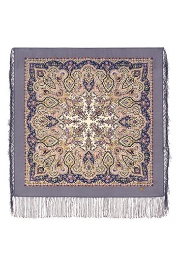 Écharpe Pawlow Pavlovo Posad - Pour femme - 100 % laine - Avec cachemire et fleurs - Avec franges en soie - Qualité supérieur