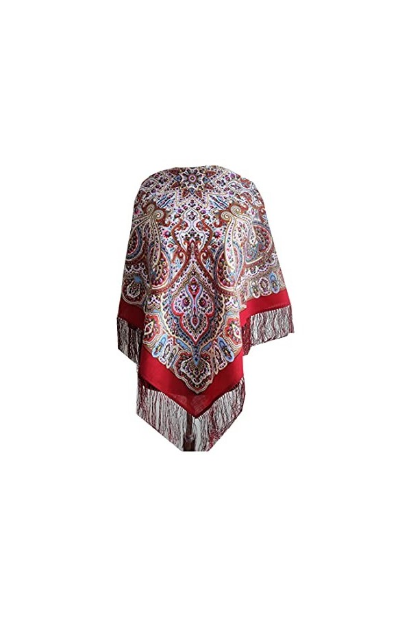 Pavlovo Écharpe châle russe authentique 100 % laine avec franges en soie 89 x 89 cm - Rouge - Taille unique
