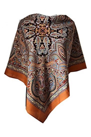 Foulard original pour femme Pawlow Pavlovo Posad 100 % laine avec cachemire et fleurs 89 x 89 cm, Orange