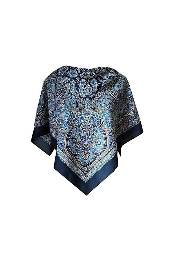 Foulard original pour femme Pawlow Pavlovo Posad 100 % laine avec cachemire et fleurs 89 x 89 cm, Orange