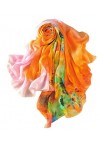 prettystern - Foulard Écharpe Femme étole 100% Soie XXL Oversize Été Imprimé À Fleur 200cm X 135cm - orange
